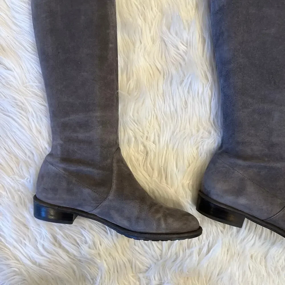 Stuart Weitzman Lowland Bold Boot Over The Knee High Boots Suede Block Heel Flat
